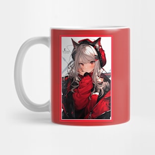 Aesthetic Anime Girl Red White Black | Quality Aesthetic Anime Design | Chibi Manga Anime Art Mug